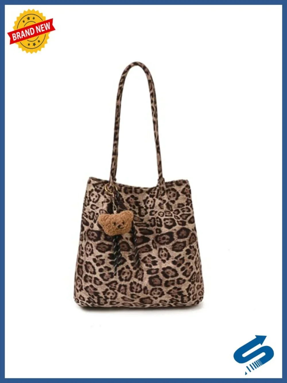 Large Hobo Shoulder Bag with Detachable Bear Charm Suede Tote Handbag